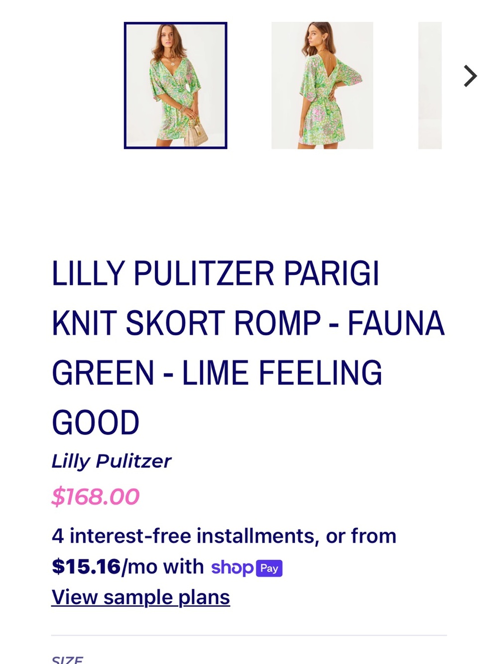 LILLY PULITZER PARIGI KNIT SKORT ROMP - FAUNA GREEN - LIME FEELING GOOD - Picture 2 of 3